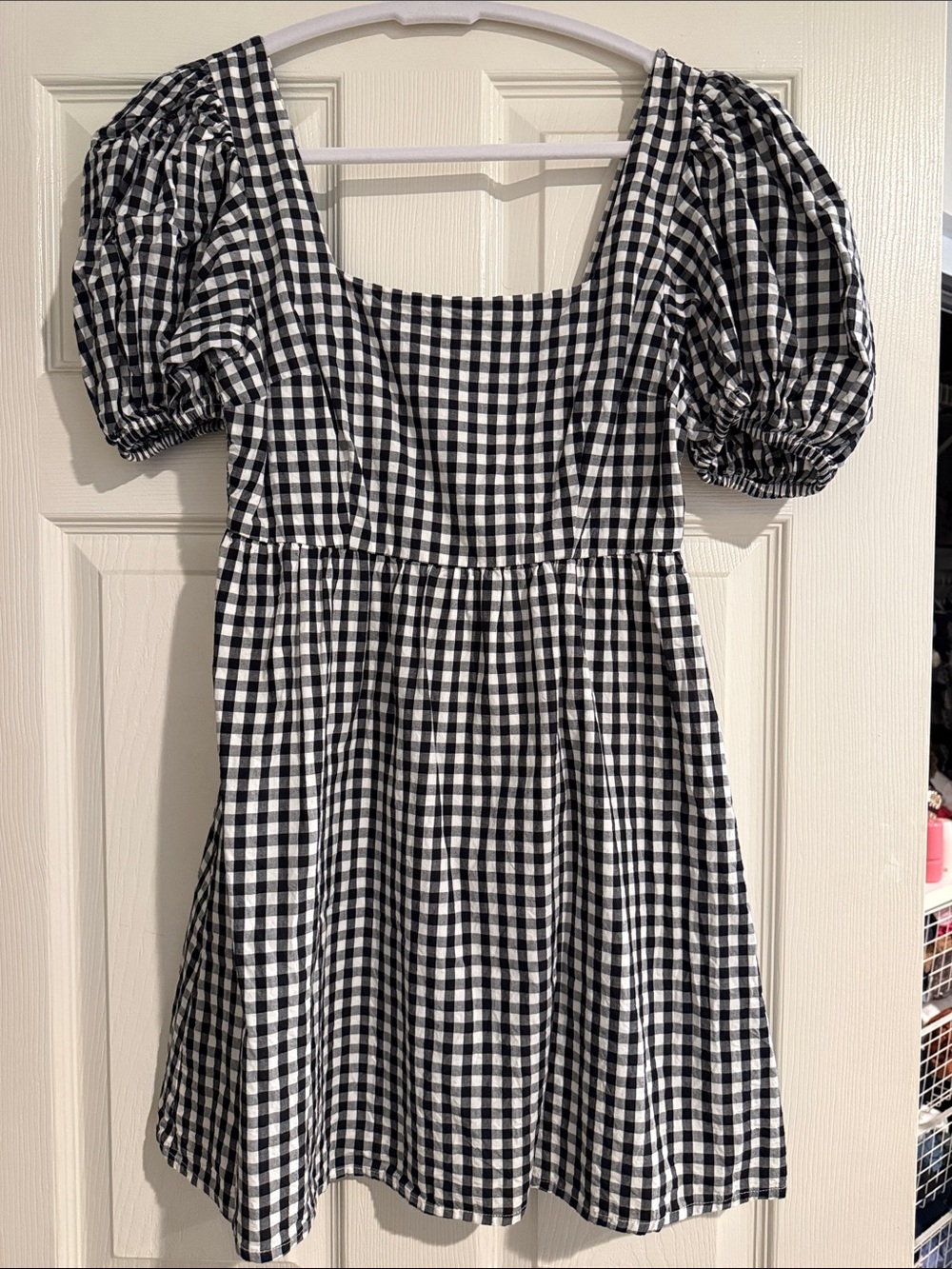 Abound Black & White Gingham Puff-Sleeve Mini Dress